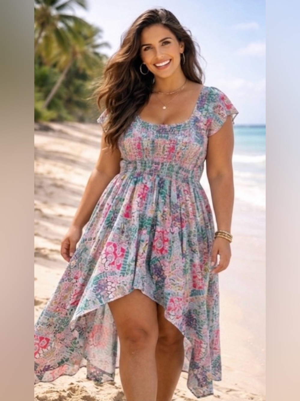 Shore Drive NWOT Patchwork Print Asymmetrical Dress , XL -1X